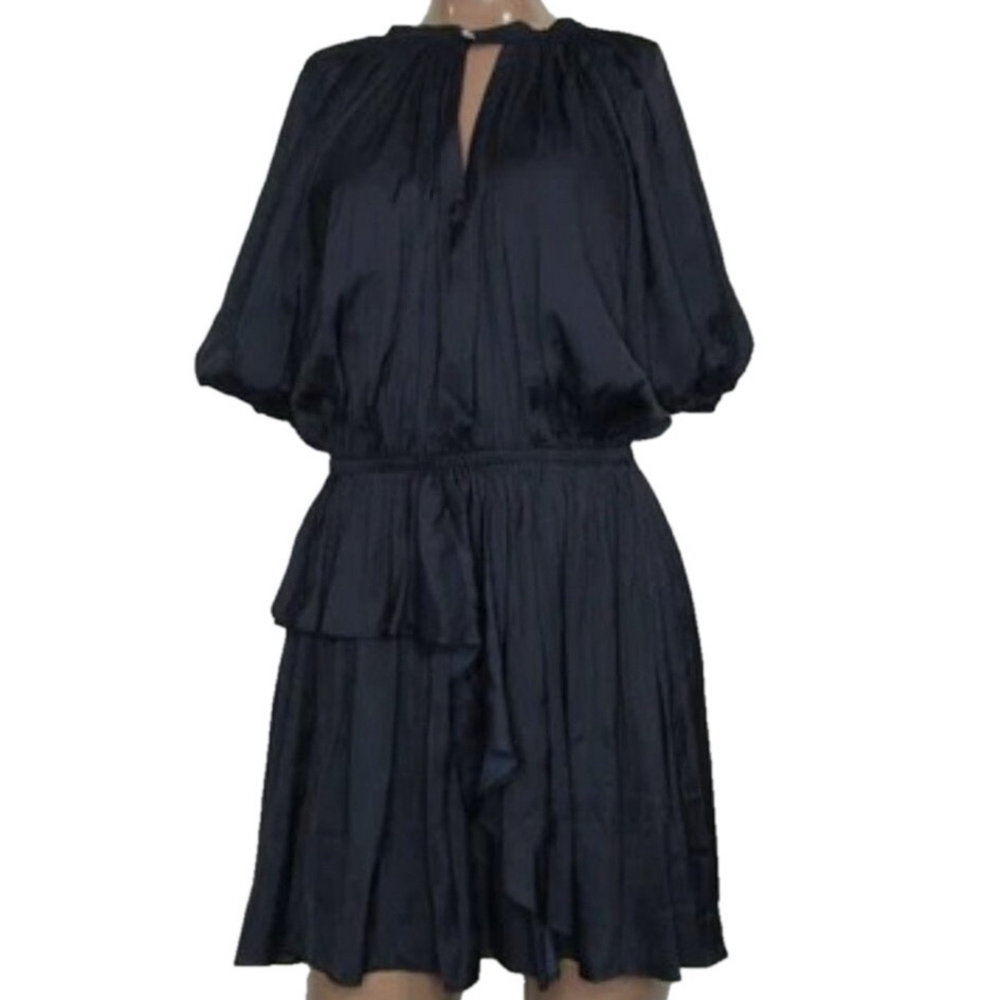 NEW ZADIG & VOLTAIRE Mini Encre Blue Size L Romina Satin V-Neck Elastic Waist